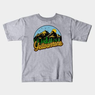 Vintage Pines Trees On Sunset Yellowstone Kids T-Shirt